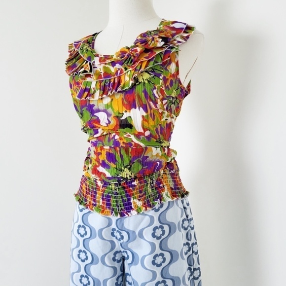 *Free with Purchase* Y2K Crinkle Tank Top Ruffle Colorful Floral Abstract - Picture 4 of 13